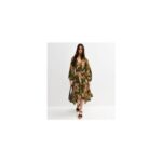 Green Floral Ruffled Hem Midi Dress