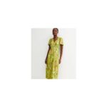 Green Fruit Print Tiered Midi Tea Dress