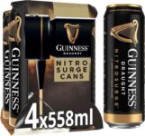 Guinness Draught Nitrosurge Stout Beer 4.1% vol 4 x 558ml Cans – Discount at Checkout (£3.24 With S&S)