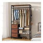 Gyfimoie Open Wardrobe: Heavy-Duty Clothes Rack with 3 Fabric Drawers