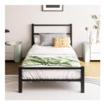 HAHRIR 16cm Low Profile 3ft Bed Frame with Black Headboard