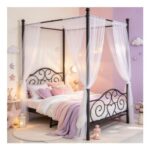 HAHRIR Single Canopy Bed Frame with Vintage Headboard, Black