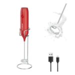 HAUSHOF Rechargeable Milk Frother with Stand Red