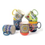 HENXFEN Porcelain Coffee Mugs Set, 410ml, 6-Pack, Colorful