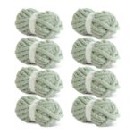 HOMBYS Sage Green Chunky Chenille Yarn, Bulky Knit, 8-Skein Pack