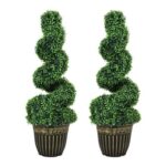 HOMCOM Artificial Topiary Spiral Boxwood Trees, Set of 2 90cm