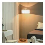 HOMCOM Floor Lamp, Modern, round Base, 153cm, Gold & White