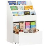 HOMCOM Kids Bookshelf with Moveable Drawer, Montessori-Inspired White