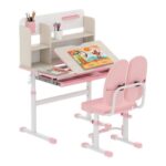 HOMCOM Kids Desk and Chair Set, Height Adjustable, Pink