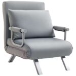 HOMCOM Single Chair Bed Click Clack Convertible Bed Settee Grey, Modern Faux Suede Upholstered Lounge Couch with Pillow