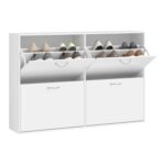 HOMCOM Wooden 4-Drawer Shoes Cabinet Pull-down Shelf White