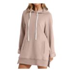 HOOUDO Longline Hoodie Dress for Women Khaki