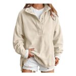 HOOUDO Oversized Womens Sweatshirts Mock Neck Beige