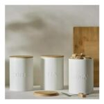 Habitat Embossed Text Pack of 3 Canisters – White