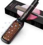 Hair Straightener Brush, 42mm Wide Straightening Brush Comb, 10 Millions Negative Ions, 6 Temp Settings, 130C-230LED Display, Dual Voltage, 2 in 1 Professional Hair Tools for Styling