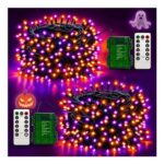 Halloween Outdoor Fairy Lights Remote, Orange Purple Battery Operated