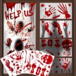 Halloween Window Stickers, Large Spooky Halloween Window Decorations Scary Handprints Footprints Indoor Outdoor Windows Floor Halloween Party Decorations