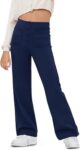 Haloumoning Girls Flared Yoga Leggings Bootcut Button High Waist Sports Trousers with Pockets