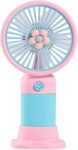 Handheld Fan, Cute flower Hand Desk Fan Rechargeable Mini Portable Fans Handheld USB Rechargeable Fans Hand Held Travel Cooler for Home Office Bedroom Outdoor Travel (Pink)