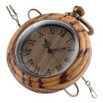 Handmade Bamboo Pocket Watch for Men with Chain Light Brown
