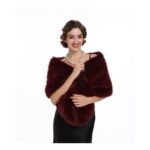 Haojing Faux Fur Wrap Shawl for Wedding, Burgundy, L