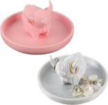 Highland Cow Ring Holder, Marble & Pink Boho Jewelry Dish Trinket Tray, Decorative Ring Plate and Organizer for Vanity, Bathroom Desk, PLA Ring Dish Gift for Women