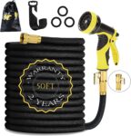 HmiL-U Garden Hose 50ft 15m Strongest Double Latex Inner Tube Prevent Leaking Magic Hosepipe with 9 Function Spray GunSolid Brass Fittings (Retracted Length 17ft)2 YEARS 100% Guaranteed(50ft)