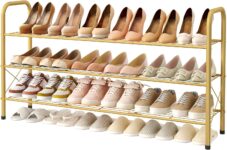Hoctieon 3 Tier Mesh Style Shoe Rack, Entryway Shoe Shelf, Shoe Storage Organizer, Shoe Rack for Closet, Space Save for Bathroom, Garage, Hallway, Bedroom, Living Room, Gold
