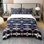 Homewish 100% Natural Cotton Boho Aztec Quilt Cover,Southwestern Cowboys Aztec Super King Duvet Cover,Tribal Symbol Comforter Cover,Black Blue Brown Bedspread Cover,Exotic Style Bedding Set
