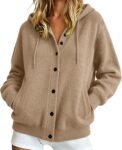 Hooded Button Knit Cardigan, Long Sleeve Casual Cardigans For Women Uk