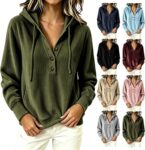Hoodies for Women UK Half Button Sweatshirts V Neck Top Corduroy Pullover