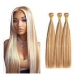 Hxxcoup Straight Virgin Human Hair Bundles 26-30 Inch, Honey Blonde