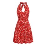 IBAKOM Womens Summer Beach Floral V-Neck Halter Dress, Red, M