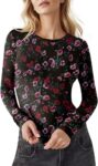 IECCP Womens Mesh Top Sexy Lace Top Long Sleeve See Throgh Mesh Tops for Women UK Sheer Blouse for Party Club Night Out