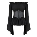 IMEKIS Women Renaissance Medieval Blouse with Waist Belt