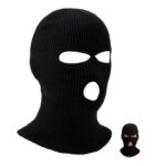 IOHJSA 3-Hole Knitted Balaclava, Full Face Ski Mask (Black)