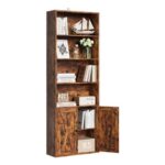 IRONCK 6-Tier Freestanding Bookcase with Doors, 180cm, Retro Brown