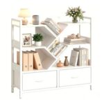 IRONCK Tree Bookshelf, 3/8-Tier Modern Bookcase on Wheels, White