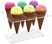 Ice Cream Cone Holder, 6 Holes Clear Waffle Cone Holder Stand, Cupcake Stand, Acrylic Snack Display Stand for Wedding, Baby Shower, Birthday Party, Anniversary, Christmas