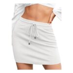 Imily Bela High-Waist Summer Mini Skirt with Drawstring, White,