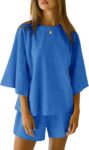 Imily Bela Womens Pyjama Sets Summer 3/4 Sleeve Crew Neck Sleepwear Short Two Piece Outfits Loose Casual Loungewear