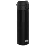 Ion8 Water Bottle, 500 ml/18 oz, Leak Proof, Easy to Open, Secure Lock, Dishwasher Safe, Carry Handle, Fits Cup Holders, Black