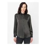 Irina Grey Satin Long Sleeve Shirt
