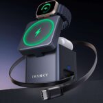 Ivanky 5-in-1 Wireless Charging Station Cube with Retractable Cable & MagSafe, 65W Fast Charger for Apple