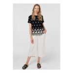 Izabel London Black Floral Embroidered Short Sleeve Top