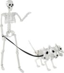 JOLCEEY 1pcs Halloween Posable Skeleton, 90cm/3ft Realistic Human Skeleton Bones Full Body Movable Joints with 3-headed Dog Skeleton for Halloween Props Spooky Party Decoration
