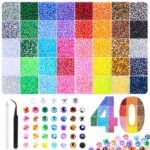 JOLCEEY 36000pcs Nail Art Rhinestones, 40 Colors 3mm Flat Back Nail Gems Crystals Nail Rhinestones Bedazzling Kit with Pick Up Tweezers and Pen for DIY Crafts Clothes Shoes