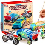 JOYIN Paint Your Own Wooden Race Car Kit for Kids, DIY Racing Car Arts and Crafts for Kids Age 8, Make Your Own Car Toy, Crafts for Boys, Creative Building and Painting Activity, Gift for Boys Age 8