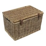 JVL Handmade Buff Wicker Hampers with Faux Leather Straps, Large