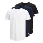 Jack & Jones Mens 3-Pack Crew Neck Tees, White/Black/Navy, XS